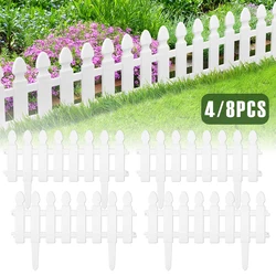 4/8Pcs White Garden Edging Border No Dig Imitation Wood Garden Fence Decorative Landscape Edging Border for Flower Bed Lawn Yard