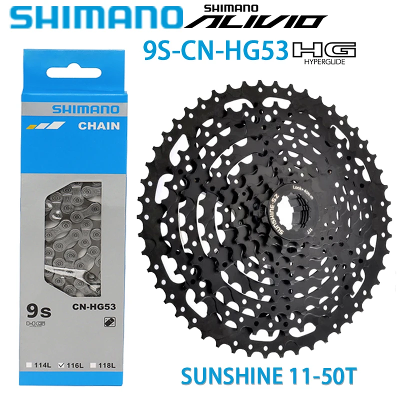 SHIMANO 9S ALIVIO CN-HG53 Bike Chain Ultra Narrow-HYPERGLIDE Chain 9 Speed SUNSHINE 11-40T/42T/46T/50T Cassette Flywheel 9V Set