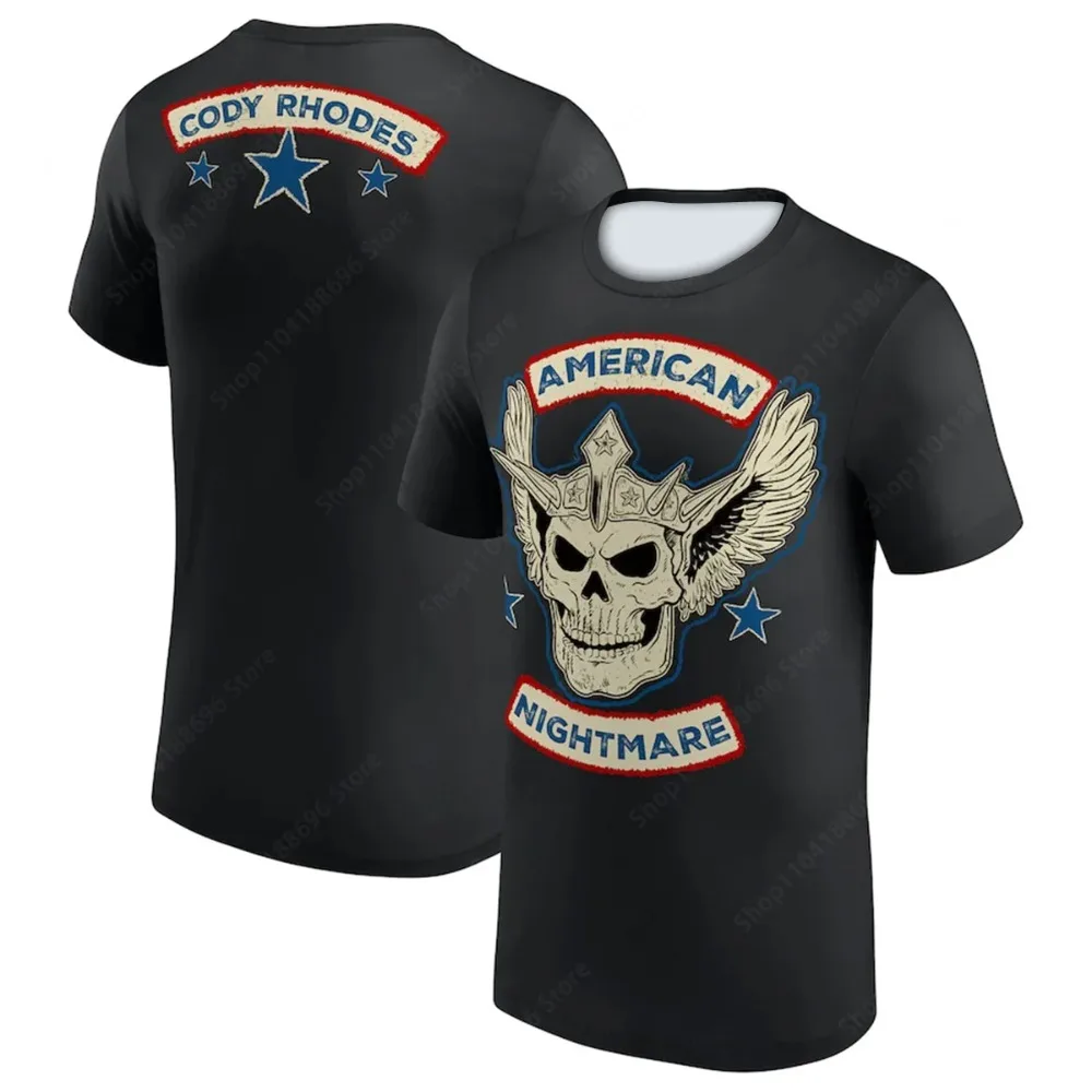 تي شيرت للرجال WWE كودي رودس توج الجمجمة المصارع قمة الموضة ريترو ستايل الرجال والنساء تي شيرت برقبة مستديرة