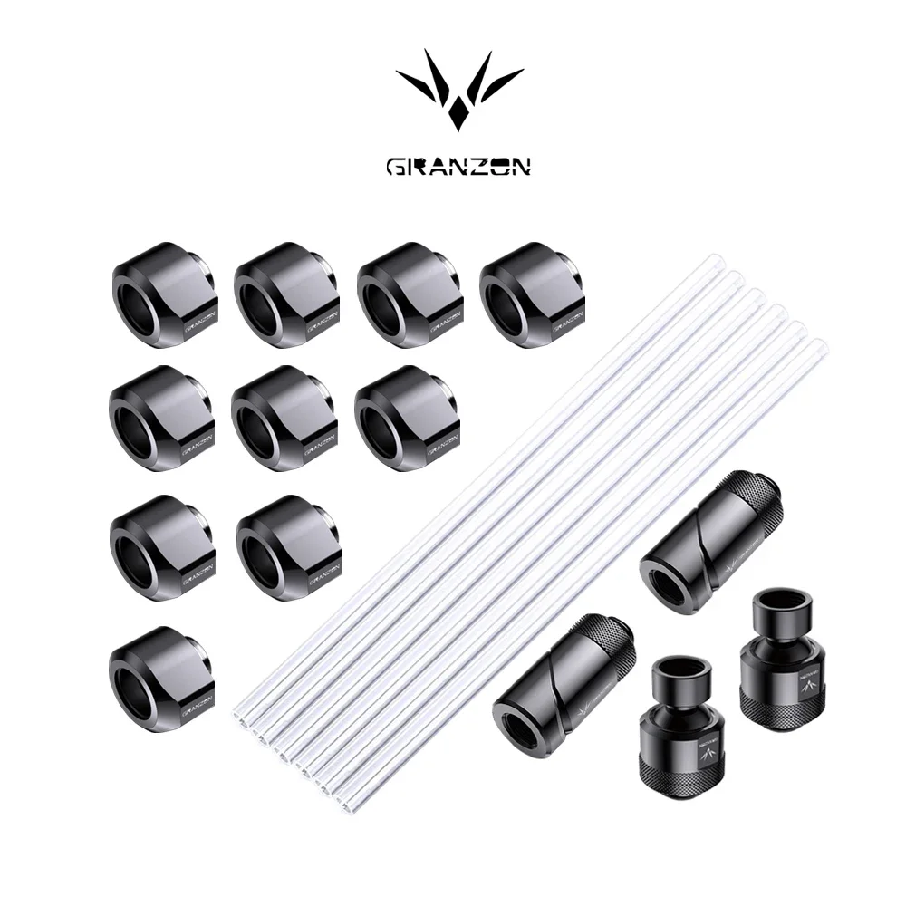 Granzon Fitting Kit / Combo for OD14mm PETG Hard / Frosted Tube / with Rotary Fittings Water Cooling Hand Compression Connector