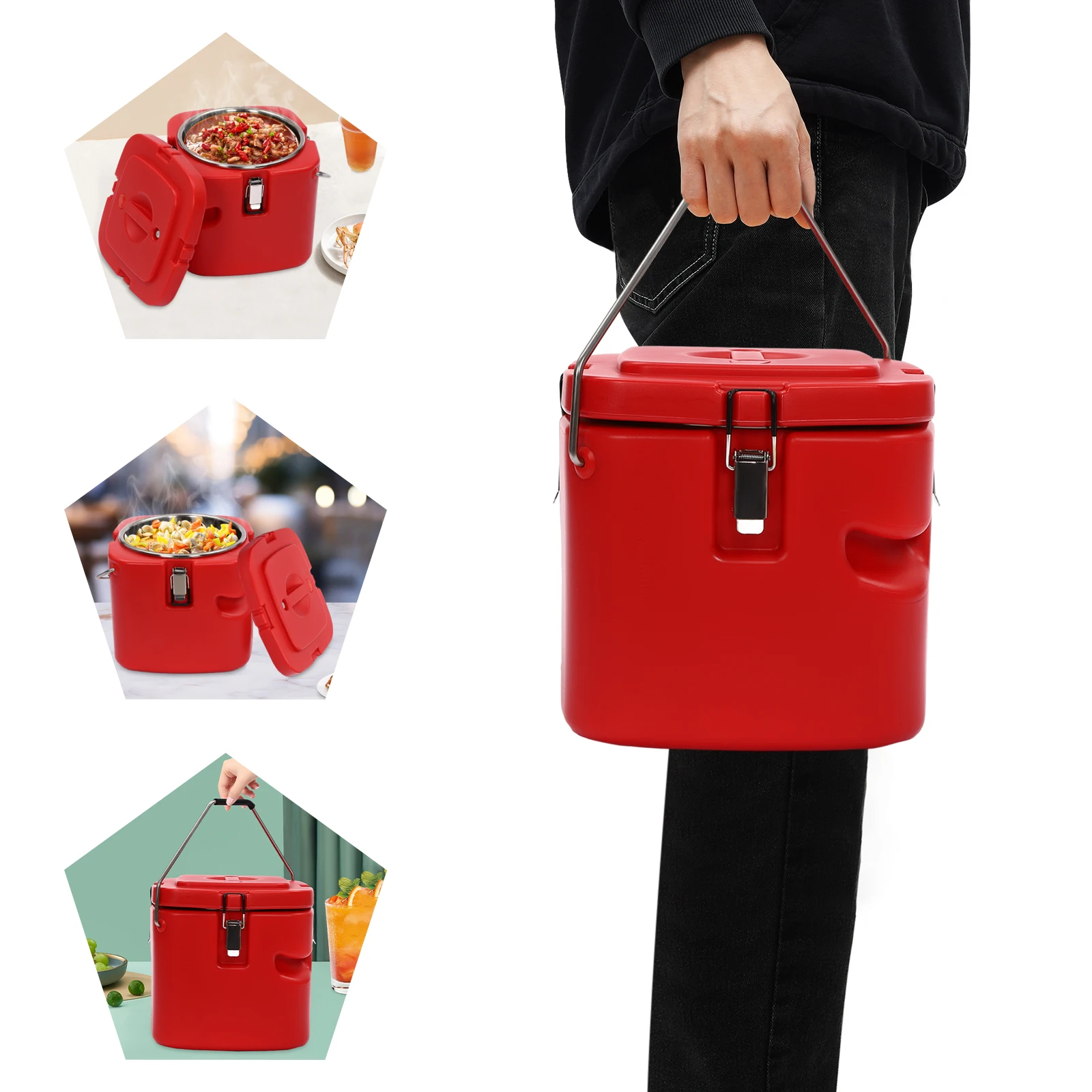 

Красная коммерческая подогреватель еды, изолированный контейнер для супа 9,5 л/2,5 галлона, изолированные охладители для супа с крышкой для кемпинга на открытом воздухе