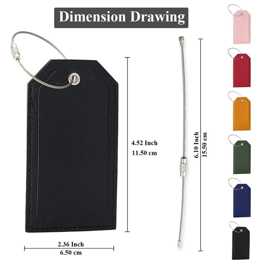 RFID Blocking PU Leather Luggage Tag Suitcase Tags Name Tags with Wire Lanyard and Paper Card Secure Travel Accessories Vacation