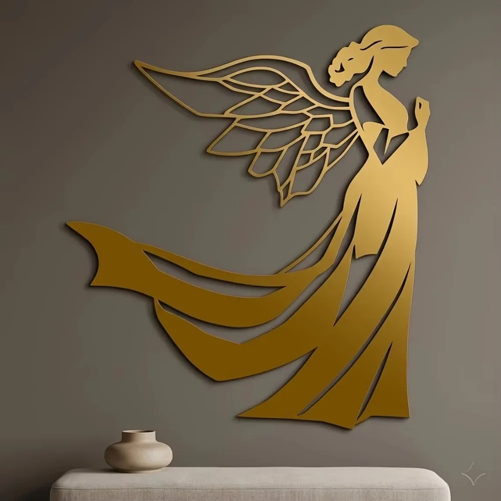 CIFBUY Iron Wall Art Angel Guardian Celestial Silhouette Sculpture Rust Proof Waterproof Indoor Outdoor Living Room Decor