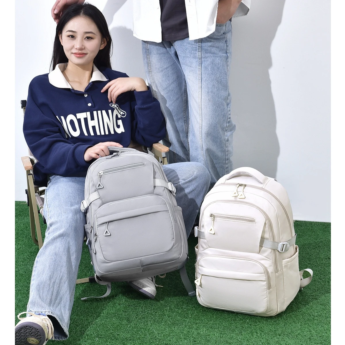 

Oxford fabric durable men's double-shoulder bag - large capacity, simple design, student schoolbag, water-resistant travel bag