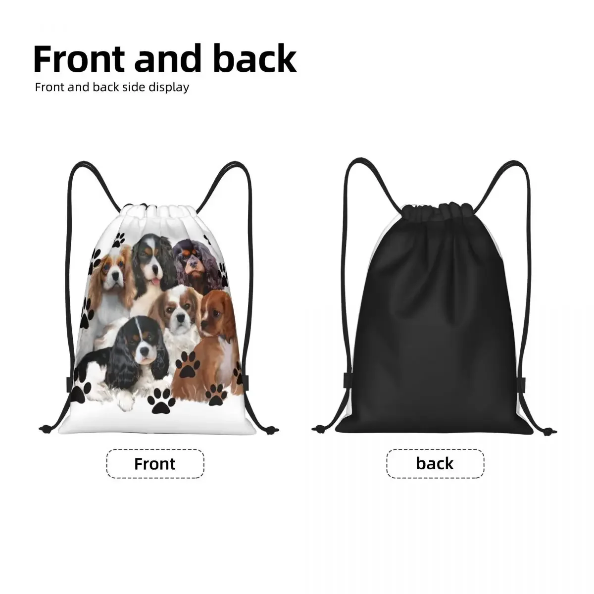 Cavalier King Charles Spaniel Family Group Drawstring Backpack Sports Gym Bag for Women Men Dog Shopping Sackpack