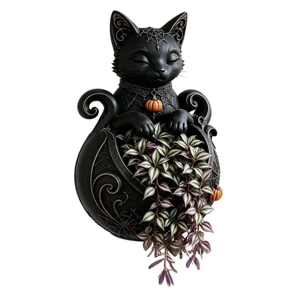 Creative Halloween Bat Shaped Flower Pot Gothic Style Cat Wall Plant Pot Witch 3d Printed Succulent Bowl Planter Garden