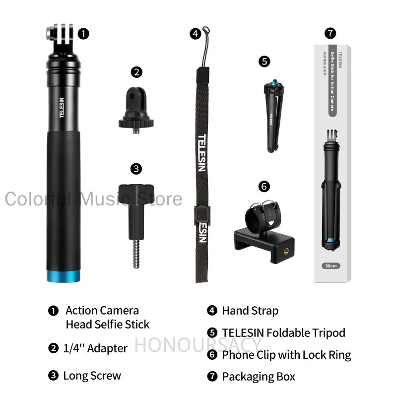 NUEVO TELESIN para GoPro Selfie Stick 360 °   Trípode plegable con rotación, soporte para teléfono, monopié de aleación de aluminio para teléfono inteligente DJI Insta360