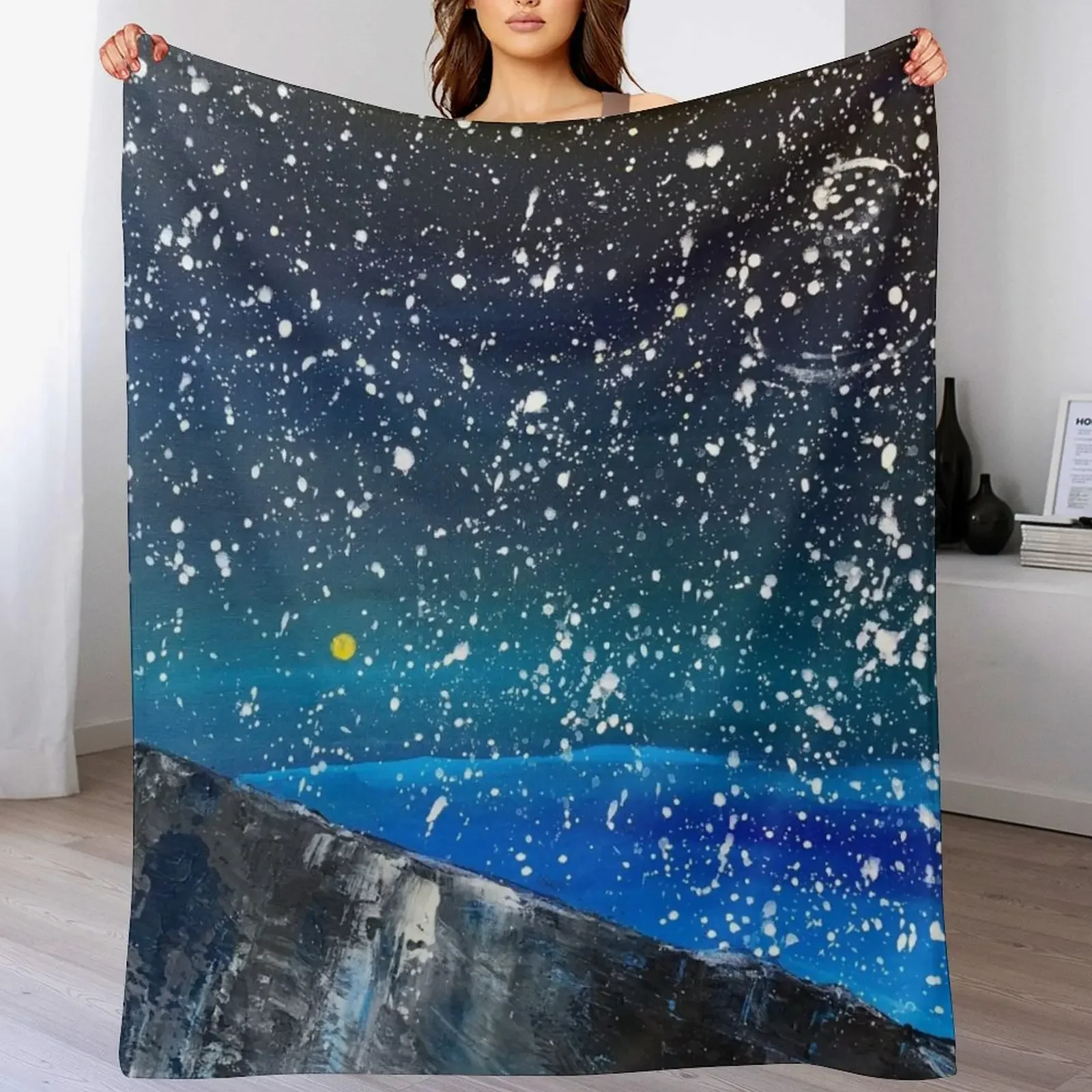 

New Moon Rising as an orange dot in the Great Sand Dunes National Park, USA travel Throw Blanket Christmas blanket gift