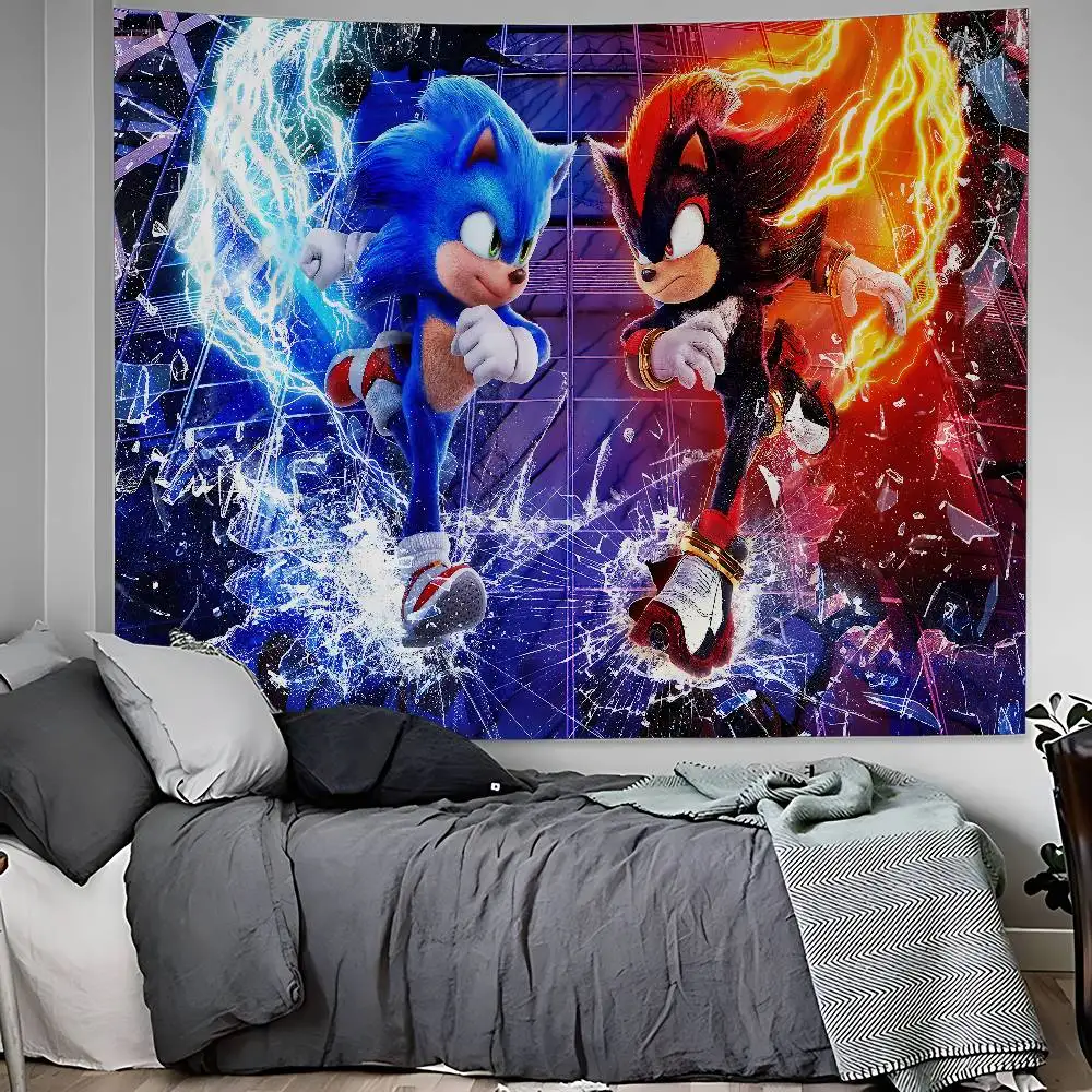 Cartoon S-Sonics Colorful Tapestry Wall Hanging Cheap Hippie Wall Hanging Bohemian Wall Tapestries Mandala Wall Hanging Sheets