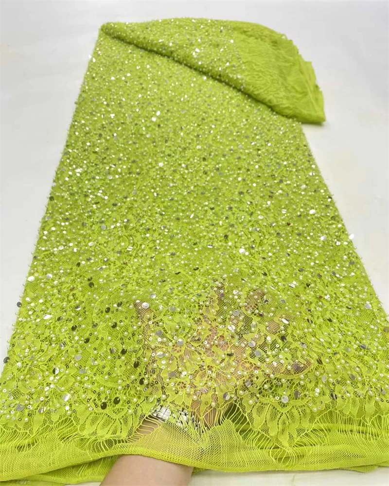 

Luxury African Lace Fabric with Bead Tube Embroidery And French Sequins High-Quality Tulle for Nigerian Wedding And Party Dresse