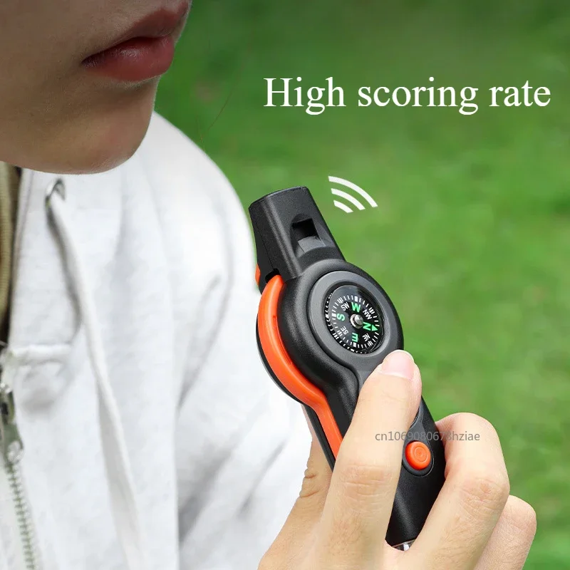 7-in-1 Multifunctional Whistle Outdoor Camping Survival Whistle with LED Light Thermometer Compass  Hiking Travel Accessories