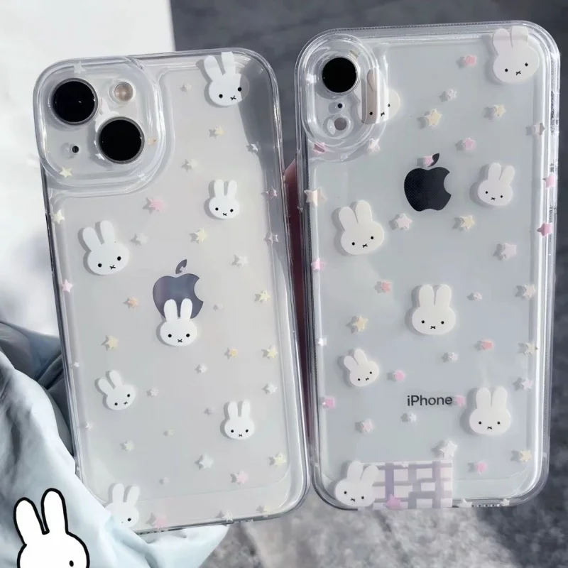 Image of Luxuriöse, niedliche, farbenfrohe Miffy-Handyhülle mit Sternenmuster für iPhone 11 12 13 14 15 16 17 Pro Max Plus, schöne Cartoon-Miffy-Hülle ﻿ ﻿