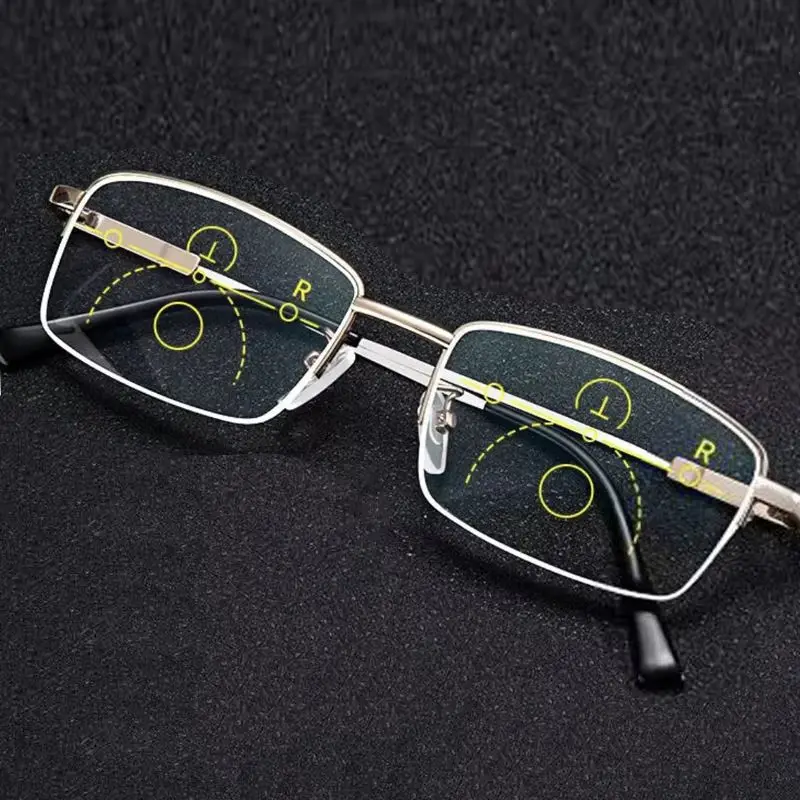 2026 Progressive Multifokus-Lesebrille mit Blaulichtfilter aus Titanlegierung, Retro Nah-Fern Multifokale Lesebrille