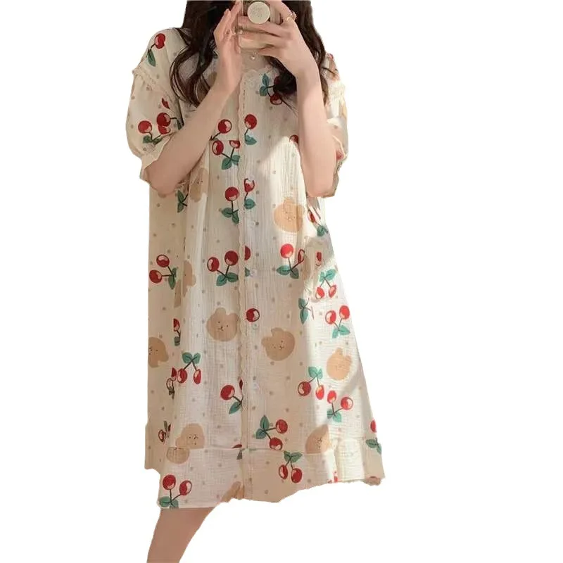 Women\'s Nightdress Loungewear Korean Version Sweet Foam Nightdress Women\'s New Summer Short Sleeve Nightgown Dress Loungewear