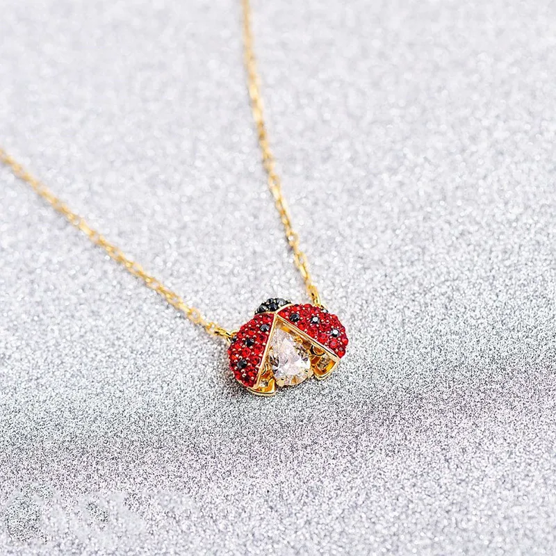 European and American Boutique S925 Pure Silver Seven Star Ladybug Necklace, Cute and Exquisite Gift for Women