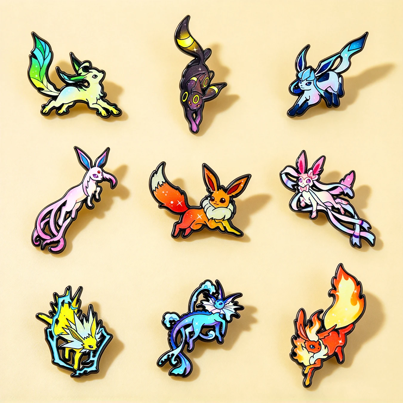 9-teiliges Eeveelutions Emaille-Pin-Set, Cartoon-Fantasy-Monster-Kreatur-Broschen, Metall-Pins für Rucksack, Tier-Sammelstück, Geschenk – Detail 5