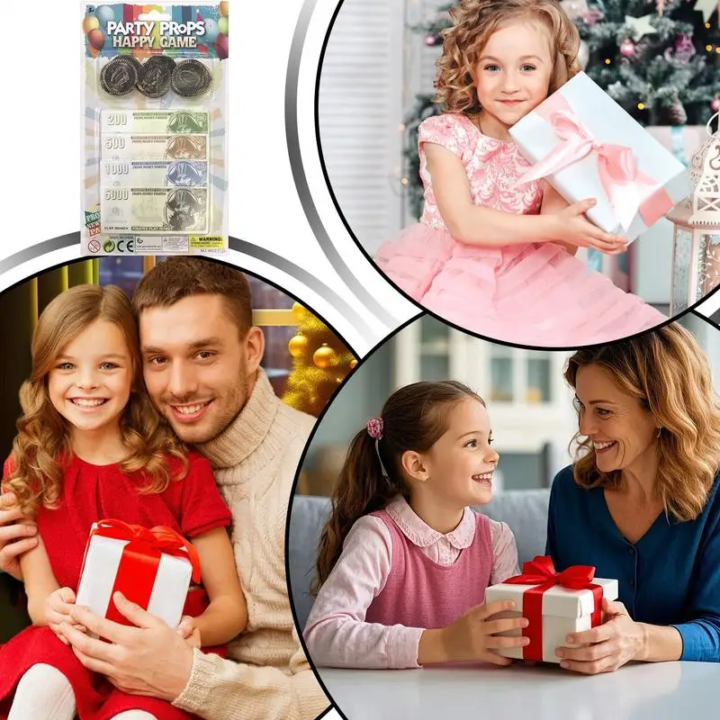 Ensemble de jouets de pièces de monnaie pour enfants, accessoire de jeu de rôle pour voyage, film, école, salle de classe, anniversaire, enseignement à domicile pour filles