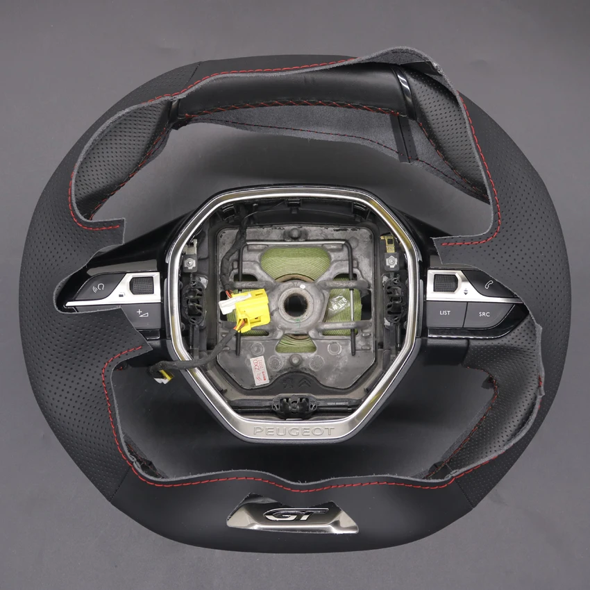 Black Faux Leather Car Steering Wheel Cover For Peugeot 208 308 2008 3008 4008 508 SW 5008 GT Line Rifter 2016-2022