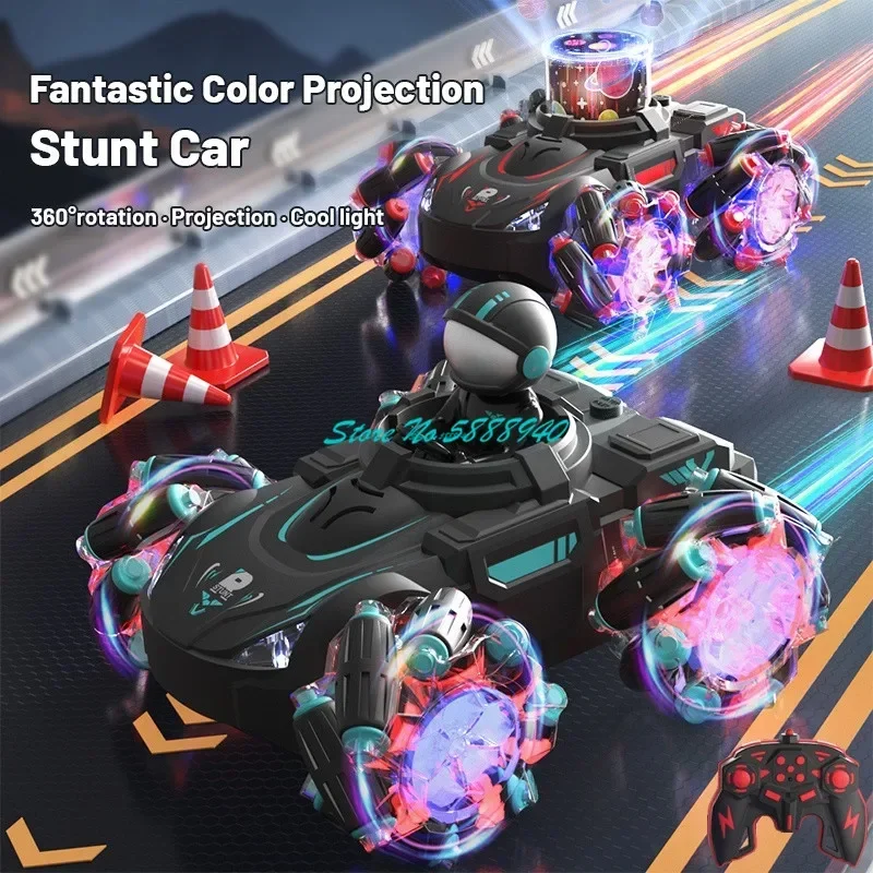 Twisting Stunt HD Projector RC Car Kids Gift 2.4G  LED Lighting Music Drift Auto Demo 360° Rotation Remote Control Racing Car