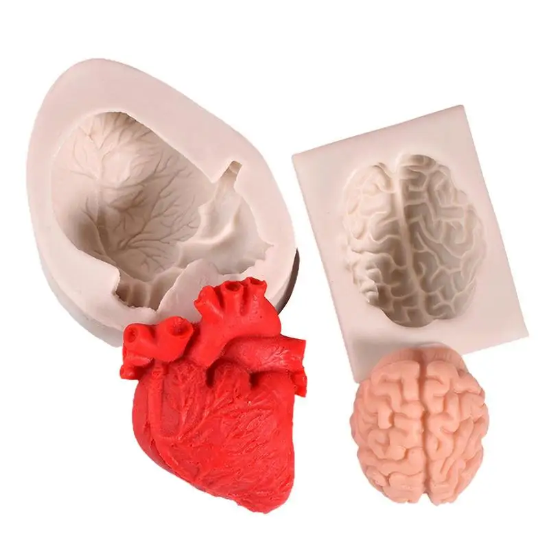 Heart Organ Molds Creative Silicone Human Heart Shape Baking Molds Multipurpose Brain Fondant Cake DIY Party Decoration Mold