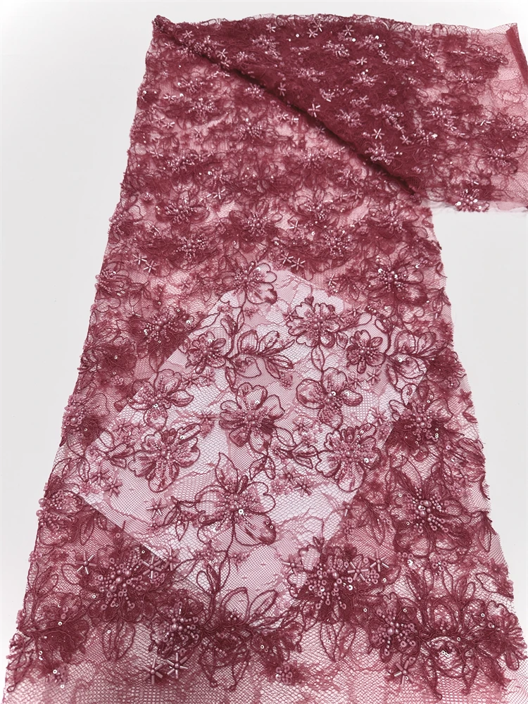 

5Y Hot Sale Fashion Design Africa High Quality Embroidery Beads Net Lace Sequins In Multi Colors For Wedding or Party Dress