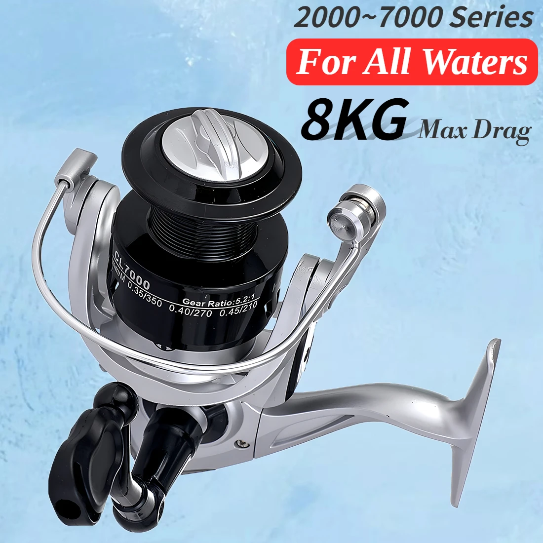 GHOTDA Spinning Fishing Reel 2000-7000 Series Gear Ratio 5.2:1 Spinning Wheel Carp Fishing Tackle Max Drag 8 KG for All Waters