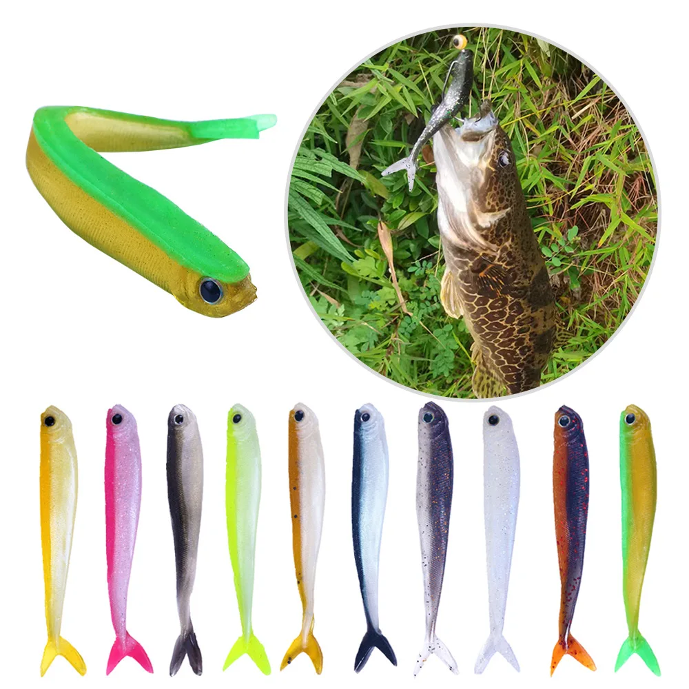 10PCS Inshore Softbait Schwarz Minnow 8cm/2g Made Wurm Shad Angeln Köder Weiche Silikon Köder Wobbler Texas Jig Tackle