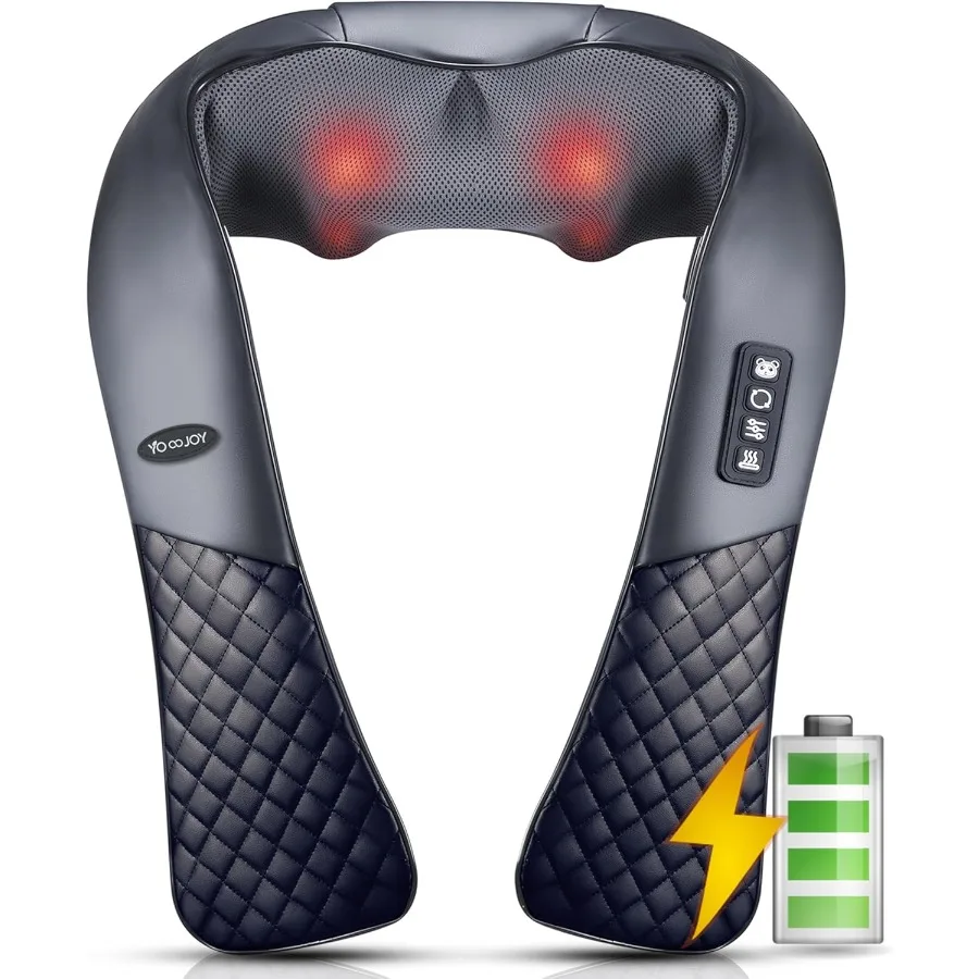 

Cordless Shiatsu Neck and Back Massager with Heat for Pain Relief Deep Tissue Rechargeable Electric 4D Kneading Massage Pillow