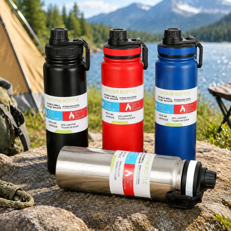 600-1000ML Stainless Steel Insulated Thermo Bottle for Sports Car Travel, Vacuum Flask Maintains Hot & Cold Beverages
