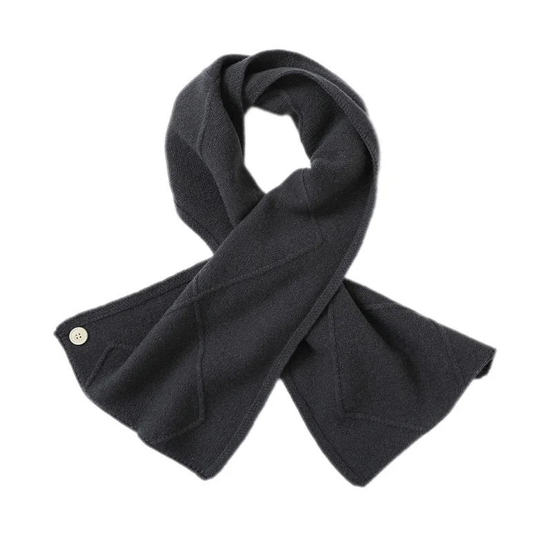 المرأة 100% ميرينو وشاح من الصوف مع زر الخريف الشتاء لينة الدافئة متماسكة الرقبة التفاف وشاح الموضة الصلبة عادية #4