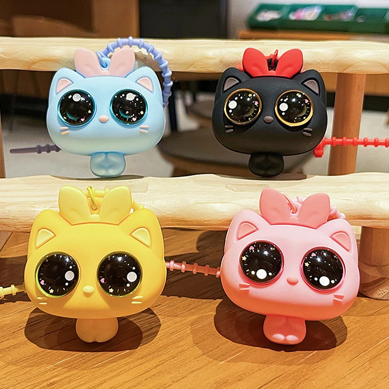 أزياء لطيف كبير العينين القط الضغط المفاتيح الإبداعية كبيرة العين القط قلادة على ظهره سيارة الحبل كيرينغ الحلي #3