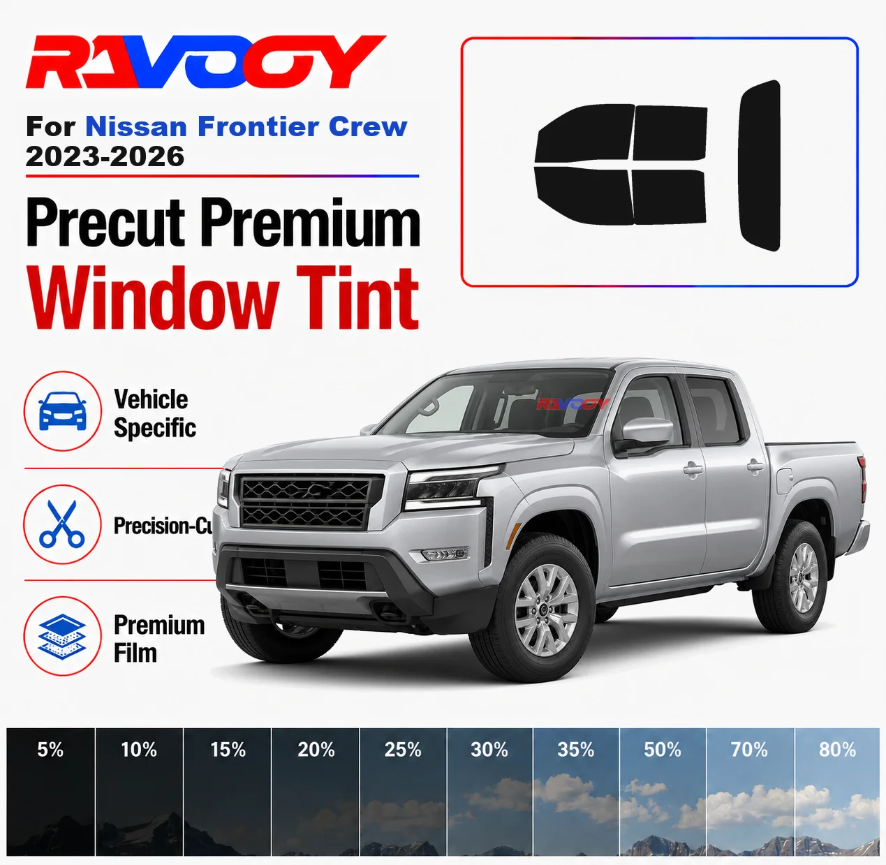 Premium Precut Window Tint Kit Front Rear Windows Rear Windshield For Nissan Frontier Crew 2023-2026 Car Solar Nano Ceramic Film