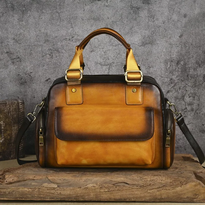 Johnature Vintage Genuine Leather Women's Bag 2026 New Large Capacity Handbag Hand Colored Multi-purpose Shoulder Bag