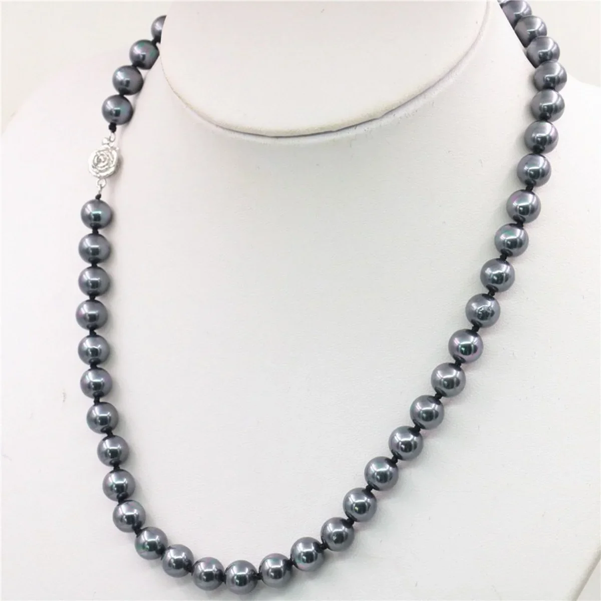 8mm Round Multicolor Black Sea Shell Pearl Necklace Pearl Jewelry Rope Chain Necklace Natural Stone 18inch Choker Rose Clasp