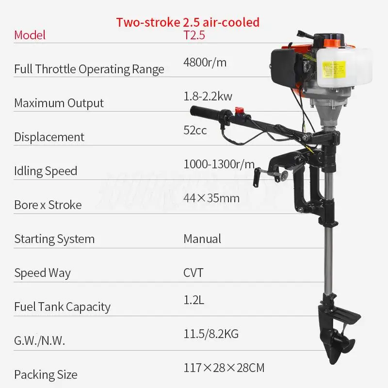 Imagem -05 - Stroke 2.5 hp Barco Outboard Motor Borracha e Alumínio Barcos Acessórios para Caiaque Esportes Aquáticos Entretenimento Boating 52cc