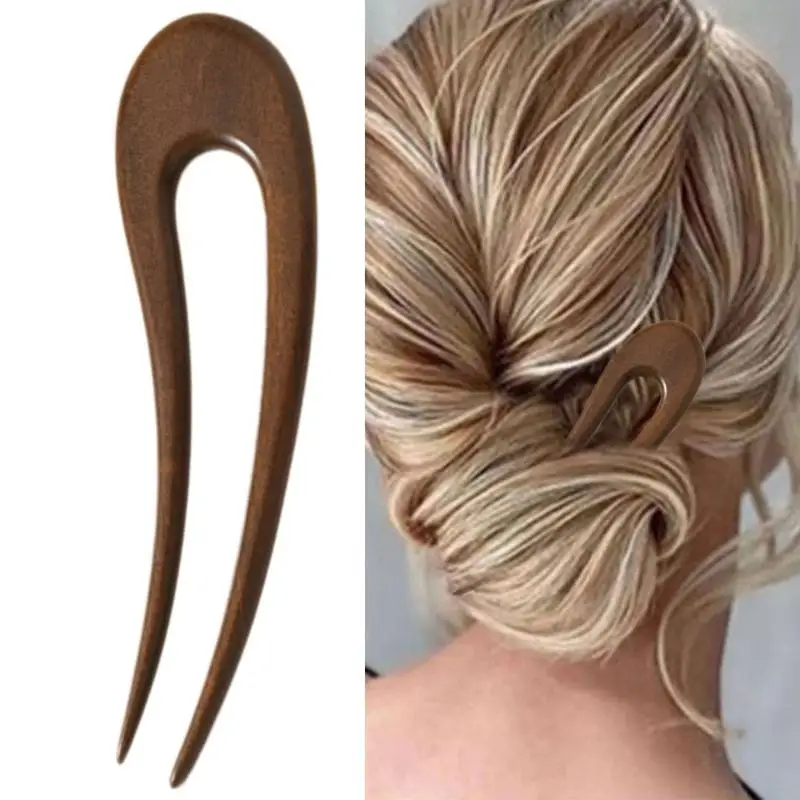 39BD Alte Holz Haarnadel Für Frauen U Form Haar Sanfte Haar Brötchen Halter – Detail 10