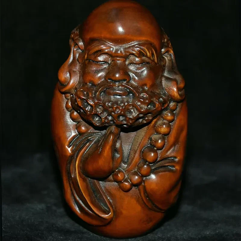 Chinese Boxwood Wood Carved Buddhism Arhat Damo Bodhidharma Dharma Buddha Statue Collection Ornaments Home Accessories Gift