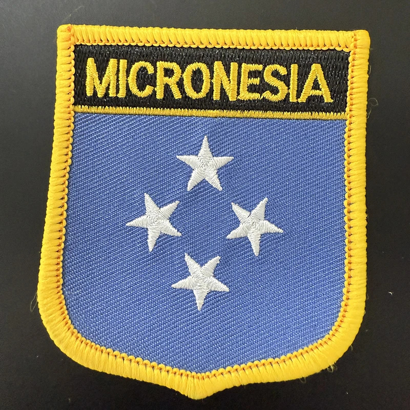 7*6cm Micronesia Flag Shield Shape Iron on Embroidery Patches Saw on Transfer Patches Sewing Applications
