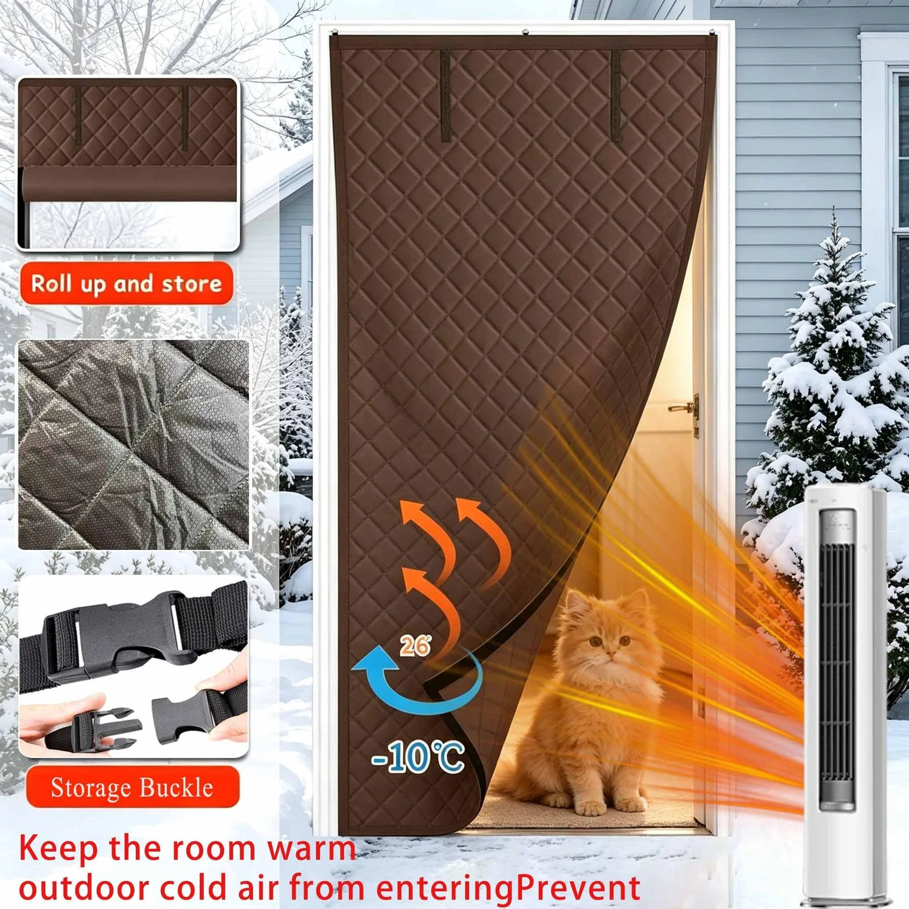Winter Thermal Window Blanket, Cold-Proof Windproof Cover, Hook & Loop No Drill Window & Door Curtain Set for Home