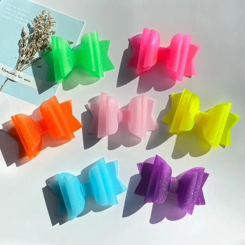 

10packs/3 Inch Plastic Clear Jelly Bows Glitter Princess Waterproof Neon Pool Boutique Hair Clips PVC Jelly Hair Bows for Kids