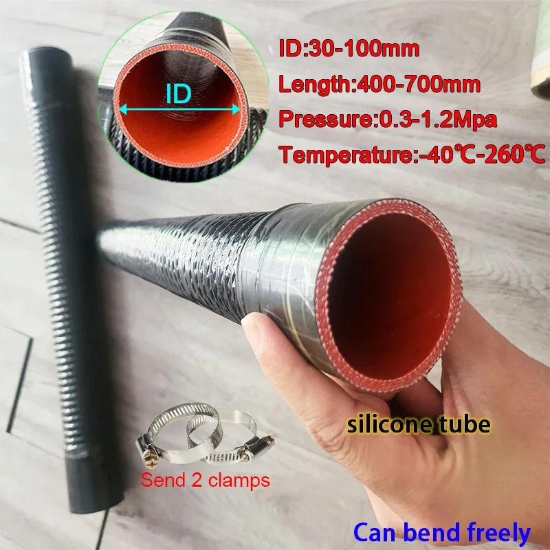 Black ID30-100mm Silicone Steel Wire Hose Intercooler Hose Water Radiator Tube Car Turbo Intake Pipe Rubber Hose L400-700mm