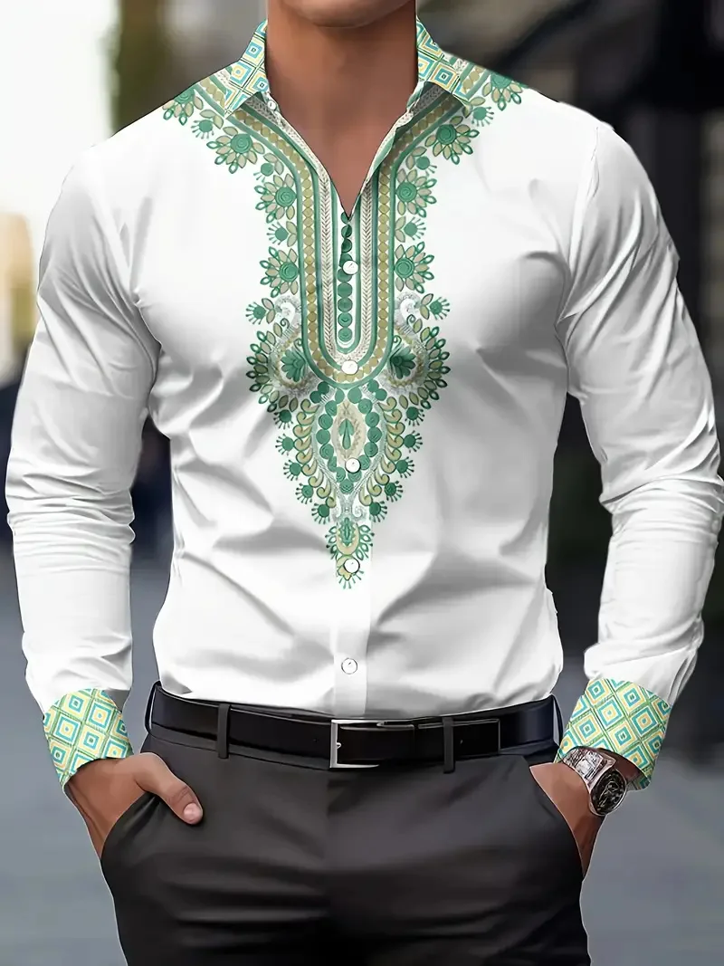 New Fashion Bicolor Splice Men's Casual Long Sleeve Top Button Designer Clothing Men's Long Sleeve Shirt