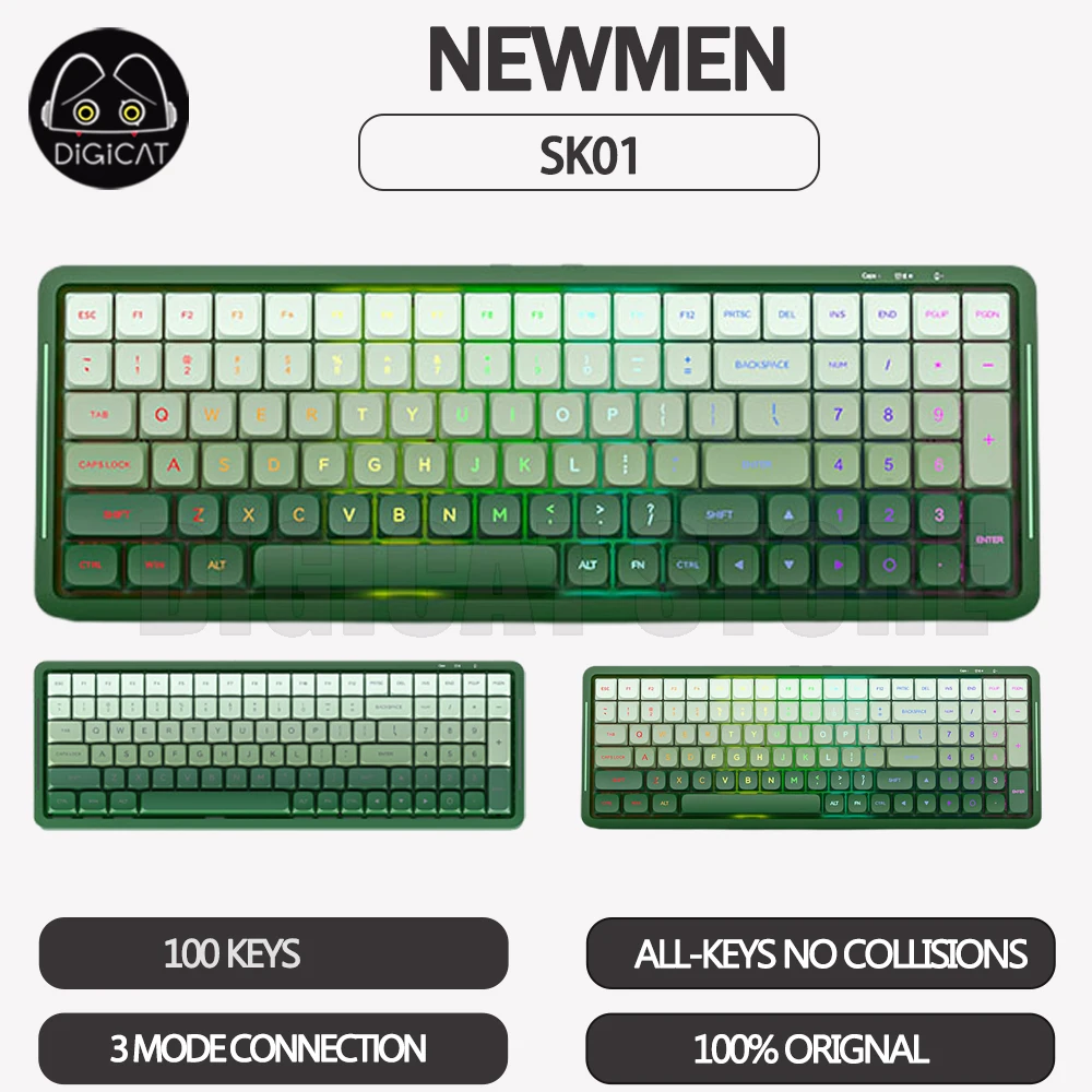 

NewMen SK01 Mechanical Keyboard 100 Key Keycaps PBT 3Mode Bluetooth Wireless Keyboard RGB Backlit Hot Swap Gamer Keyboard Gifts