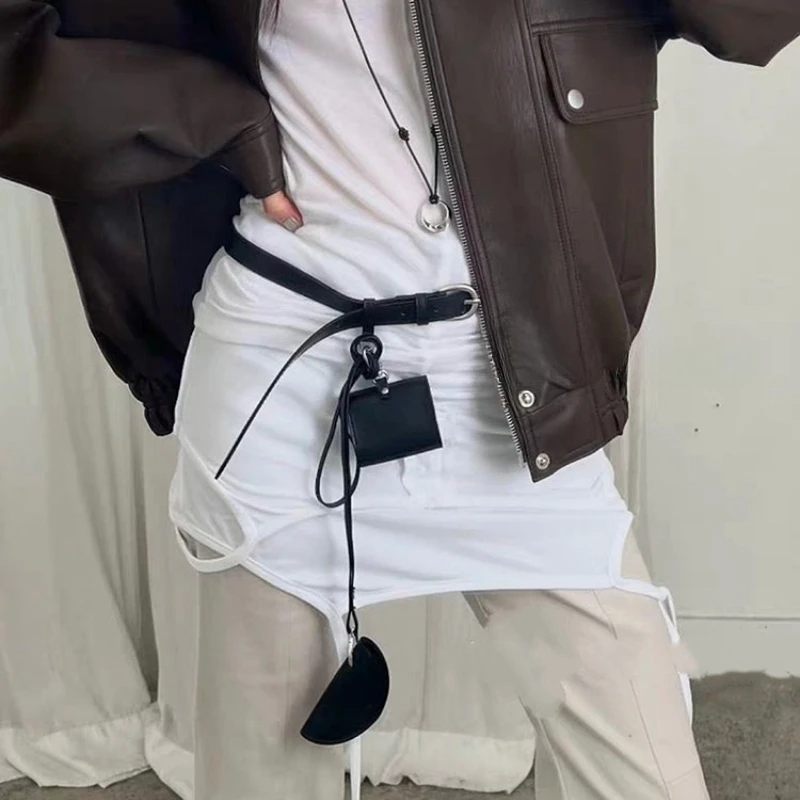 

Korean Niche Instagram with Coin Purse Women's Belt Trendy Cool Pendant Y2K Thin Belt Outdoor Jeans Skirt Accessory Belt