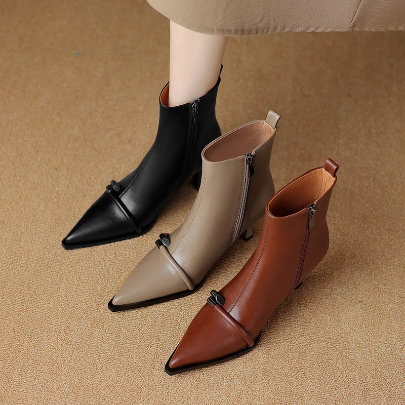 2024 New Autumn Women Boots Women Shoes Pointed Toe Ankle Boots High Heel Shoes Winter Modern Boots Split Leather Ladies Shoes