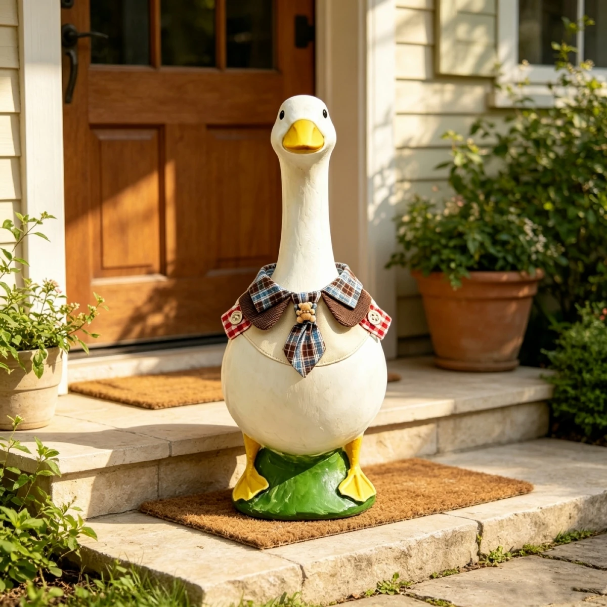 Porch Goose Outfit Cute Plaid Bear Decor Goose Statue Collar Bib for Party