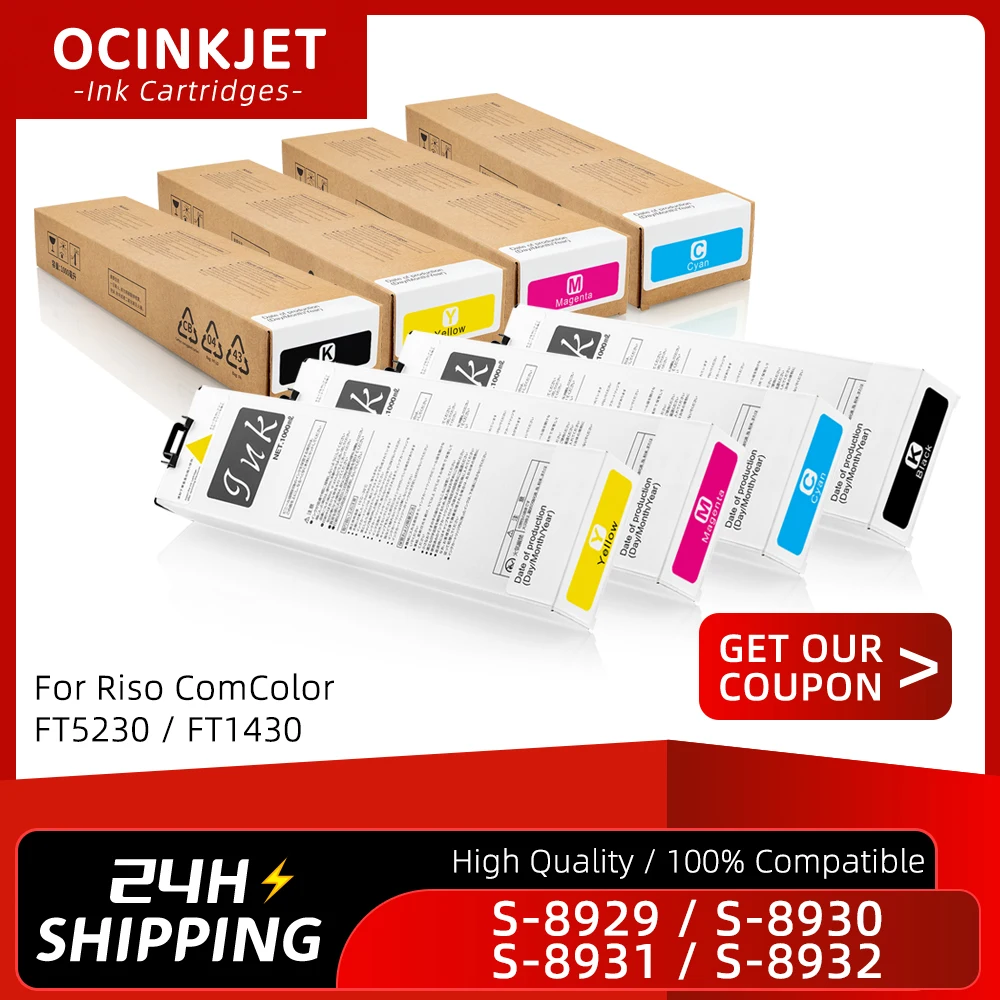 For Riso ComColor Ink Cartridge S-8929 S-8930 S-8931 S-8932 For Riso ComColor FT5230 FT1430 Printer 1000ml/pc