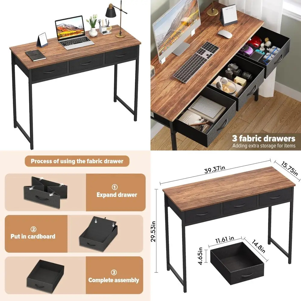 

Modern 39.3 Inch Home Office Desk with Storage Drawers, Bedroom Writing Desk for Room Spaces, Ideal Workstation for Modern Livin