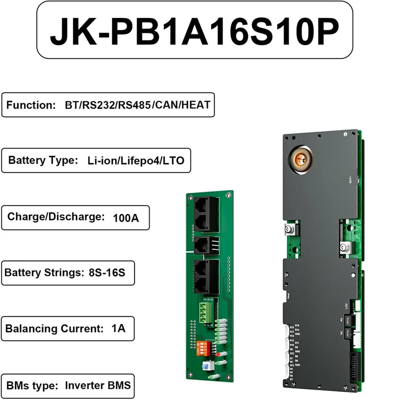

ABGR-Inverter BMS 8S-16S 24V-48V 100A Home Energy Storage 1A Active Balance Built-In Bluetooth With RS485 For Solar System