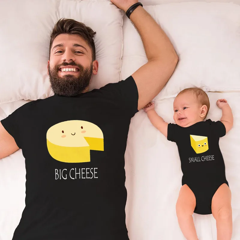 Family Matching Clothes Father Mother Daughter Son Big Small Cheese Family Look T-shirts Clothes Dad Mom and Me Baby T shirt